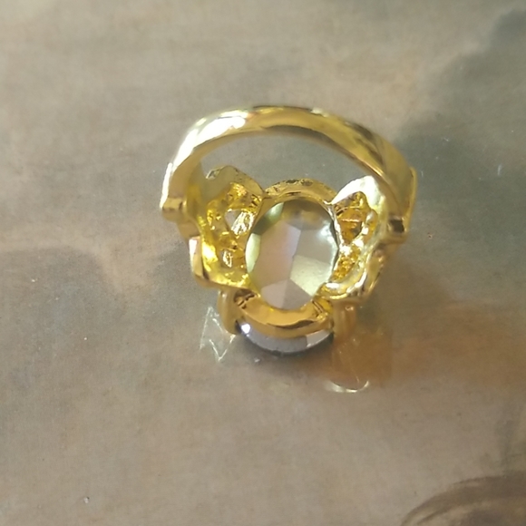 Turquoise Topaz Gold Tone Costume Cocktail Statement Ring SZ 6 - Picture 6 of 7